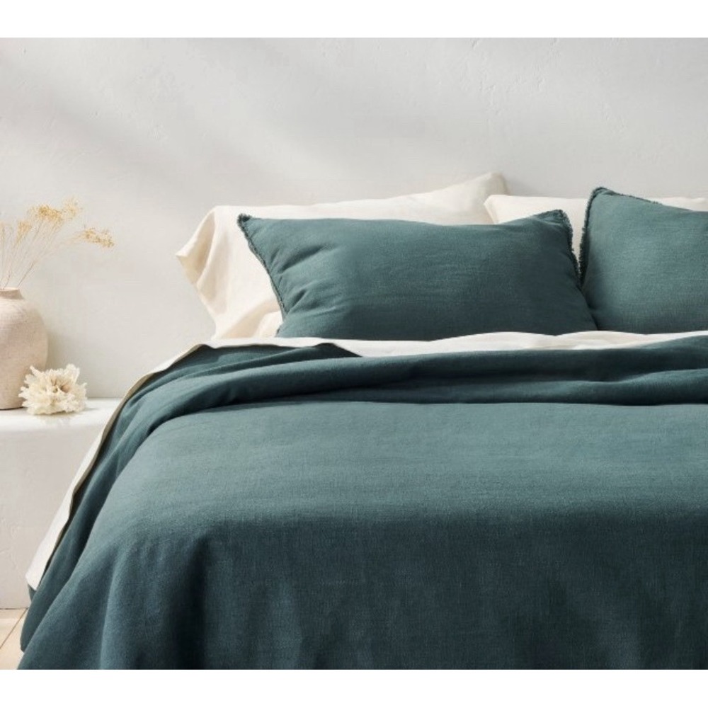 King / California King Linen Comforter & Sham Set Dark Teal - Casaluna